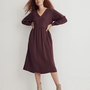 Madewell Lightspun Button-Front Midi Dress - Size 14 Dark Fig